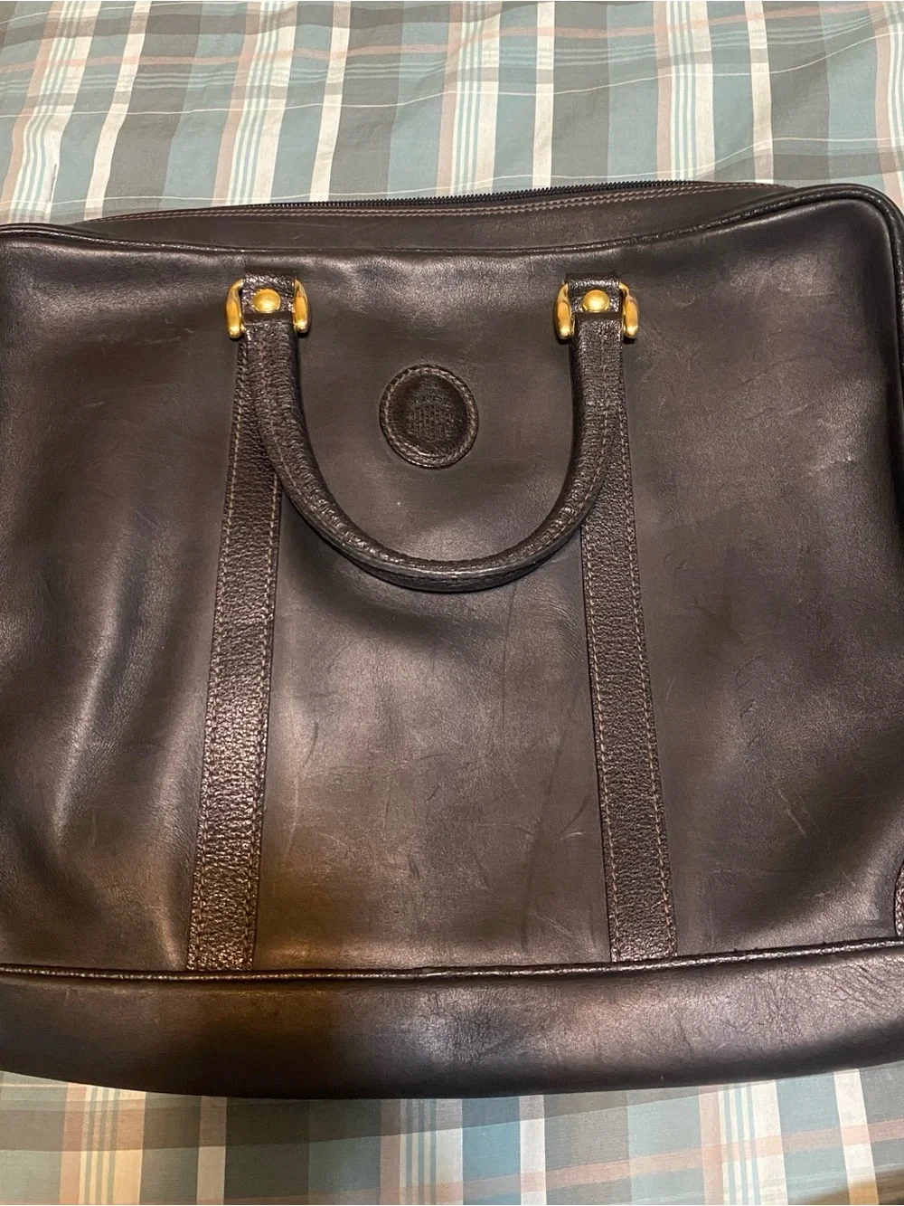 Vintage Mark Cross Italian Leather Classic Black Briefcase with lock and keys